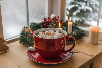 cup of chocolate and christmas cookies