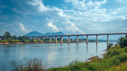 Nong Khai stunning view of the First ThaiLao Friendship Bridge, connecting Thailand and Laos.