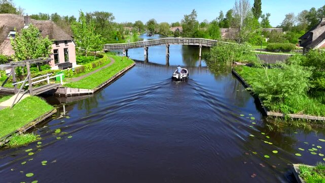 Giethoorn Drone View. Netherlands Village Aerial Footage. The most beautiful Dutch Village. The Venice of Netherlands.