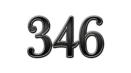 black metal 3d design of number 346 on white background.