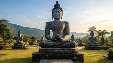 The iconic Sala Kaew Ku sculpture park in Nong Khai, featuring towering statues and intricate Buddhist art.