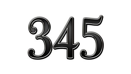 black metal 3d design of number 345 on white background.