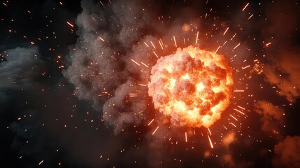 Fototapeta premium A dramatic explosion with vibrant flames and dark smoke, capturing the power and intensity of a fiery blast.