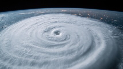 Stunning aerial view of a swirling hurricane over the Earth, showcasing nature's power and beauty from space.