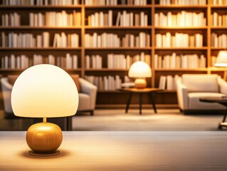 Stylish lamp in cozy room with bookshelves, creating a warm and inviting atmosphere for reading and relaxation.