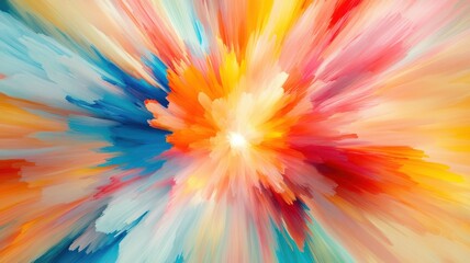 Obraz premium Vibrant abstract artwork with a burst of colors, showcasing dynamic brush strokes in red, yellow, blue, and orange tones.