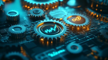 a complex mechanism with interconnected gears, cogs, and machinery parts background