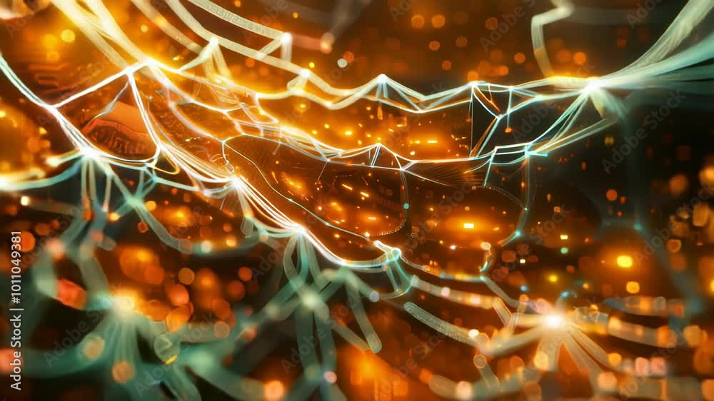 Poster digital neural network visualization with glowing connections in an immersive sci-fi environment sho