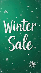 Winter sale sign on green background with snowflakes