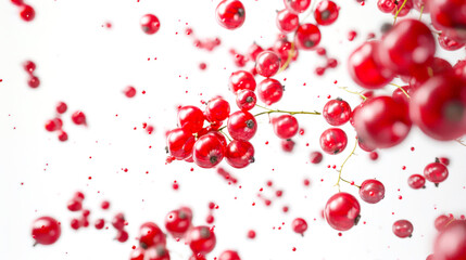 A bunch of red currant berries is floating in the air. The image has a dreamy, unearthly character, as if the berries are suspended in the air