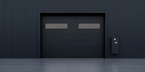 modern anthracite double leaf plastic overhead door with smooth texture and functional design, providing a contemporary look for industrial spaces and ample copy space