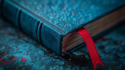 A red bookmark is visible on the book, adding a touch of detail to the design.