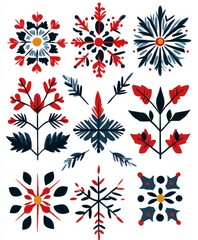 snowflakes and scandinavian folk art designs with christmas elements