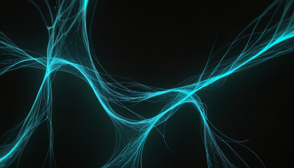 Blue brainwaves, abstract geometric waves in higher dimensions, artificial intelligence and neural network visualization