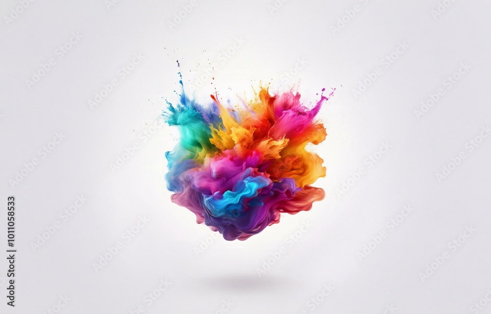 Poster a colorful cloud of paint explodes on a white background.