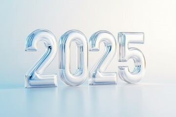 The number "2025" is made of glass