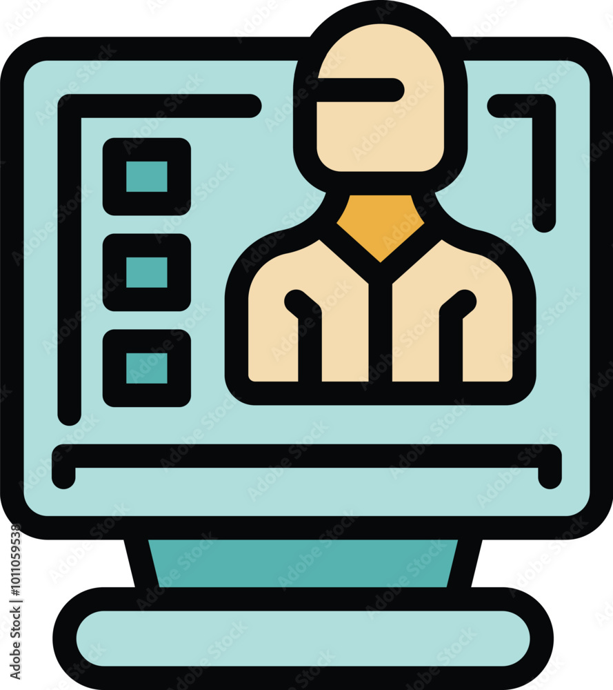 Poster computer is showing an online user profile with an id card and data