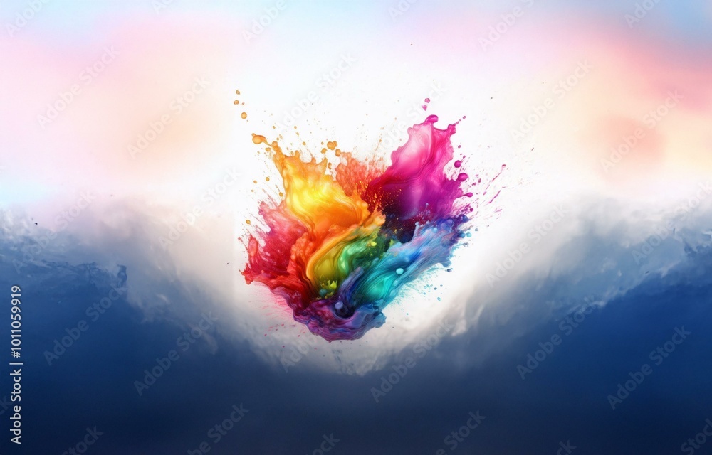 Poster A vibrant explosion of color in the shape of a cloud, isolated on a white background.