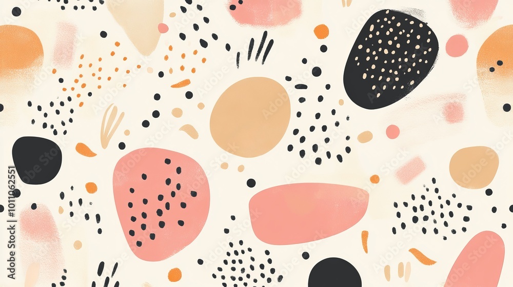 Wall mural charming doodle pattern background featuring abstract shapes and dots in a modern vector design, ide
