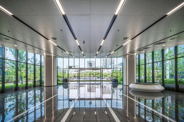 Elegant Office Lobby with Panoramic Windows
