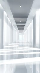 Obraz premium Bright Modern Corridor With Reflective Surfaces and Sleek Design in a Spacious Interior Setting