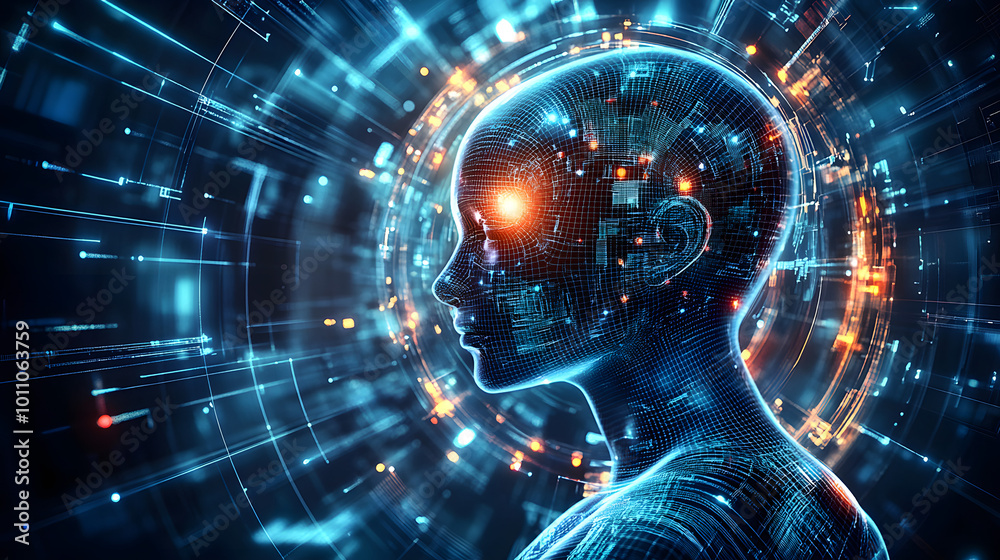 Poster futuristic technology creating custom content using artificial intelligence,