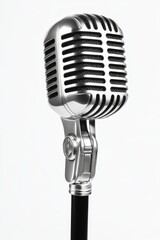 Fototapeta premium Classic Vintage Microphone on a Stand Against a Plain Background Ready for a Performance