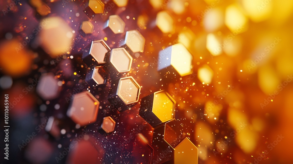 Poster vibrant digital hexagon abstract background featuring geometric patterns and colorful gradients, per