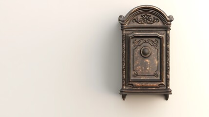 Fototapeta premium Ornate Bronze Mailbox Against a White Wall
