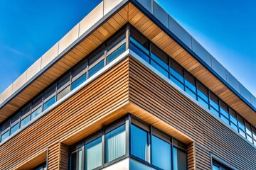 Obraz premium Contemporary architectural elements showcase a building's exterior facade corner, featuring smooth lines and inventive