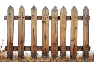 Fototapeta premium Wooden Picket Fence With Rustic Design, Perfect for Gardens or Yards in a Residential Area