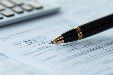 Close-up of a pen on a financial document, symbolizing budgeting, planning, and data analysis in a professional setting.
