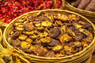 Dried Wild Mushrooms Variety in Artisan Woven Basket