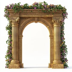 Naklejka premium Beautiful Ancient Archway Adorned With Vibrant Flowers in a Serene, Bright Setting