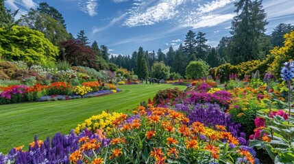 Obraz premium Vibrant Garden Landscape with Colorful Flowers