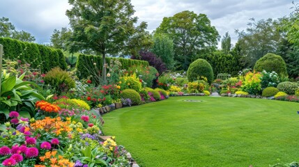 Obraz premium Vibrant Garden Landscape with Colorful Flowers