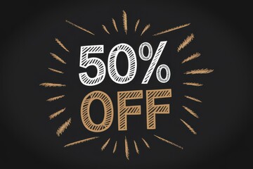 Naklejka premium Hand-Drawn 50% Discount Promotion Black Background - Eye-Catching Sales Advertising Retail E-Commerce Events