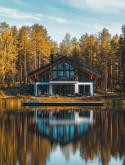 Obraz premium Lake House with Forest View