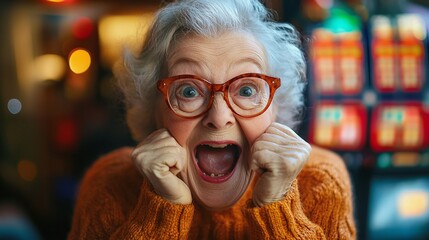 happy senior woman playing bingo with excitement and joy smiling and enjoying a fun and entertaining social activity in a community setting perfect for elderly ladies who love playing games