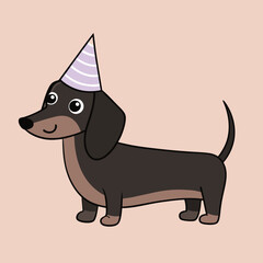 Happy Jumping Dog with Birthday Hat Vector Illustration
