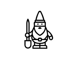 Fototapeta premium Garden gnome with shovel line icon. 
