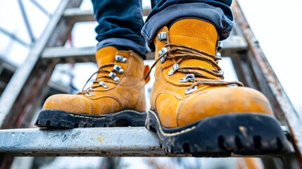 Close-up of Anti-Slip Boots on Ladder