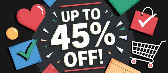 Colorful Shopping Cart Illustration Discount Promotions - Eye-Catching Sale Elements Black Friday Seasonal Marketing Campaigns