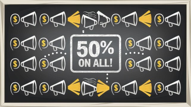 Chalkboard Style Black Friday Sale Announcement Megaphones Dollar Signs - Eye-Catching Discount Promotion Retail Marketing Holiday Shopping Events - Powered by Adobe