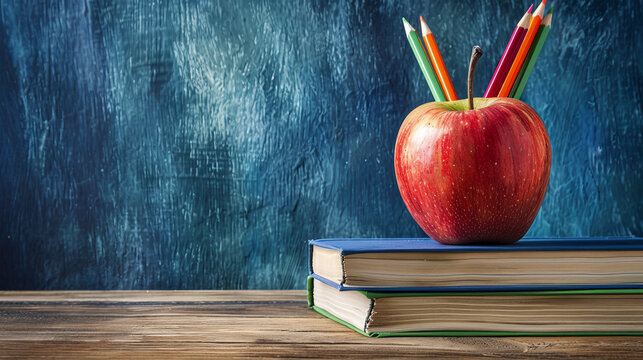 Education Essentials: Books, Apple, and Chalkboard