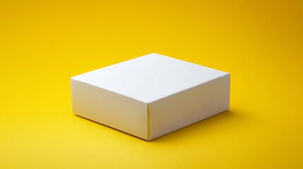 White cardboard box standing on yellow background