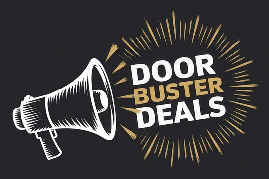 Bold Megaphone Illustration Black Friday Door Buster Deals - Eye-Catching Sales Promotion Graphic Urgent Retail Advertising Holiday Marketing