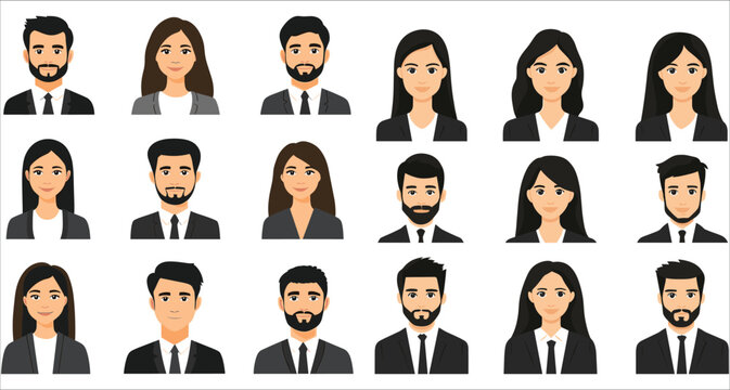 Avatar profile icon set men and women, Different men and women avatar profile icon collection. Avatar profile businessmen and businesswomen, Set of colorful avatar profile icons