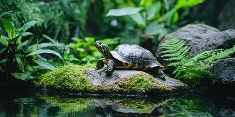Obraz premium Turtle on Rock Pond