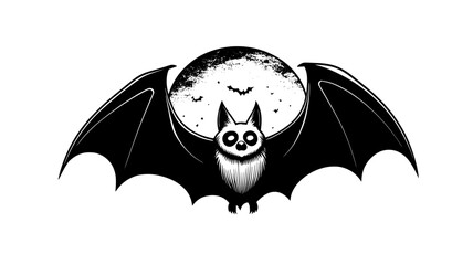 Bat in flight with wings fully extended against a night sky, vector illustration art
